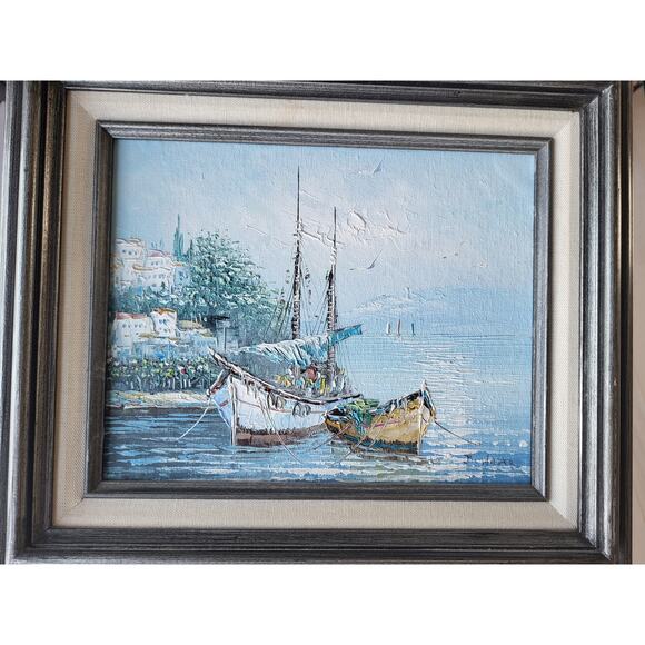 Original Oil Painting B. Wilder Framed Signed Seascape Boats - Picture 5 of 5